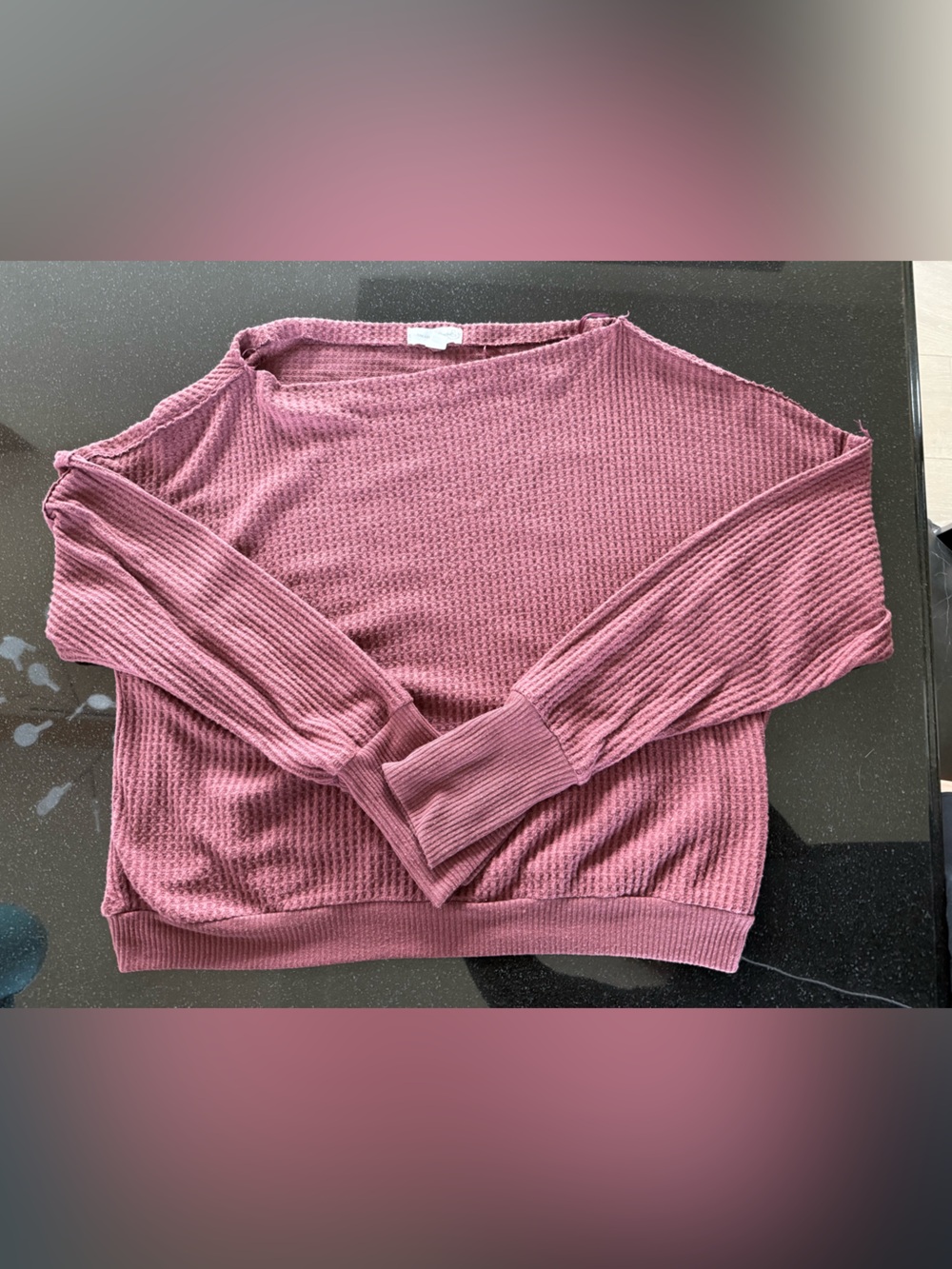 Treasure & Bond Dusty Mauve Waffle-Knit Long Sleeve Lounge Top